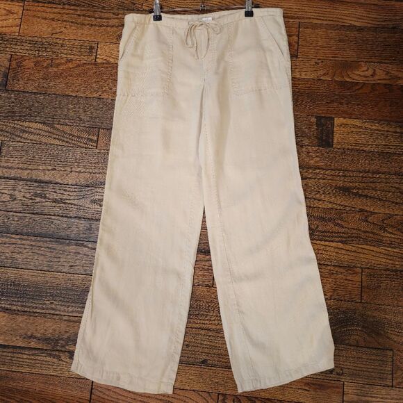 LONDONJEAN Neutral 100% Linen Wide Leg Pull-on Pants Size Small - Picture 1 of 6